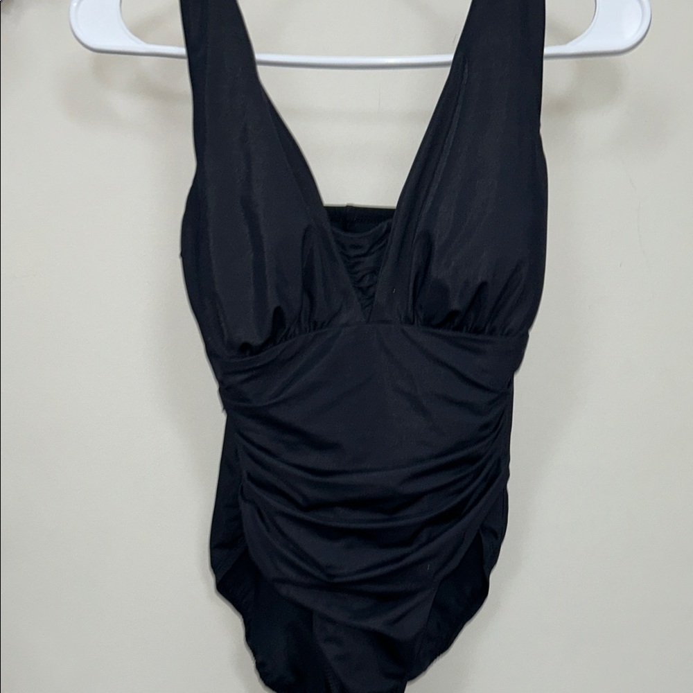 Lands' End Black Ruched Swimsuit 10P